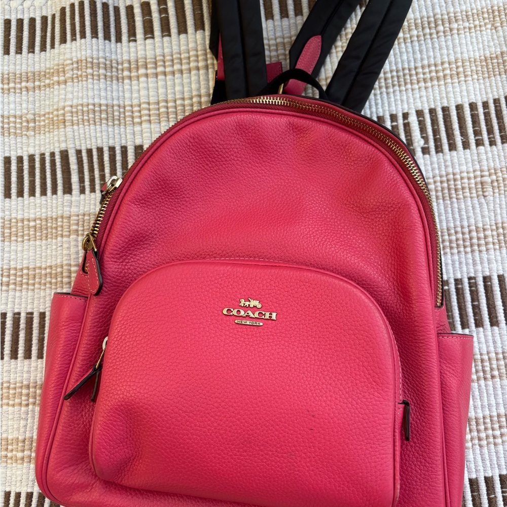 Coach Pink Backpack with Gold Logo and Adjustable Straps